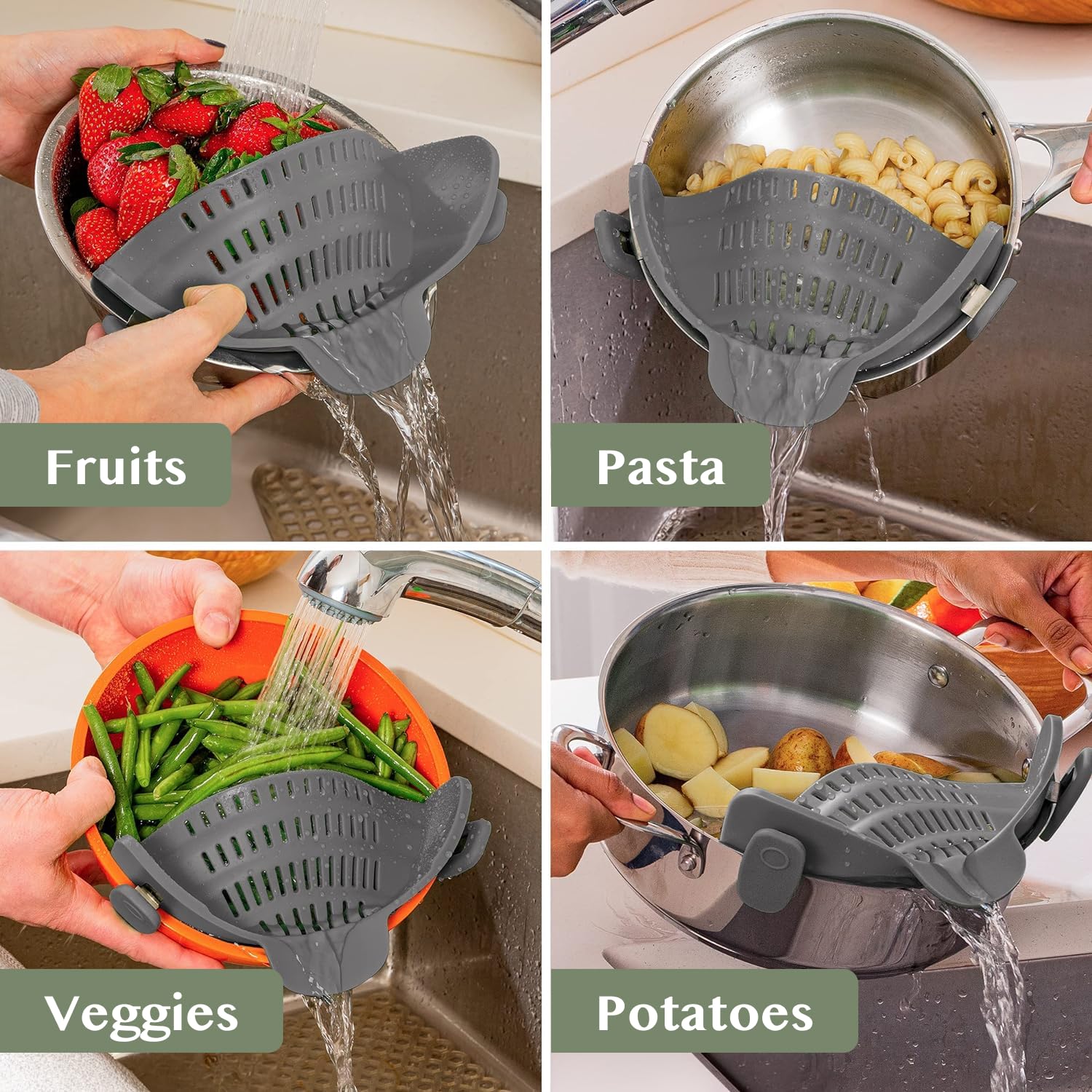 Clip-On Silicone Pot Strainer – Hands-Free Collapsible Kitchen Colander