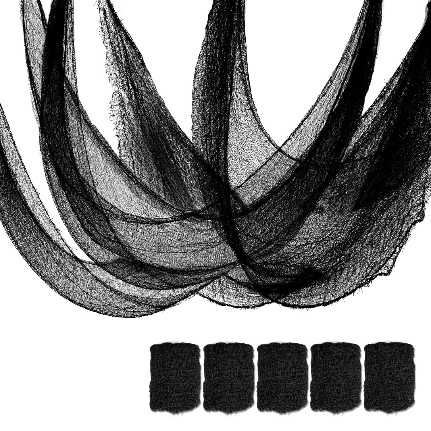 5PCS Black Halloween Creepy Cloth Set – Stretchy Gauze Fabric for Indoor & Outdoor Spooky Decorations (30" x 72")
