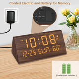 DreamSky Wooden Digital Alarm Clock with Large Display, Date & Temperature – USB Charging Bedside Desk Clock Brown