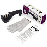 3-Stage Knife Sharpener with Safety Glove – Diamond, Sharpen & Polish System (Black)