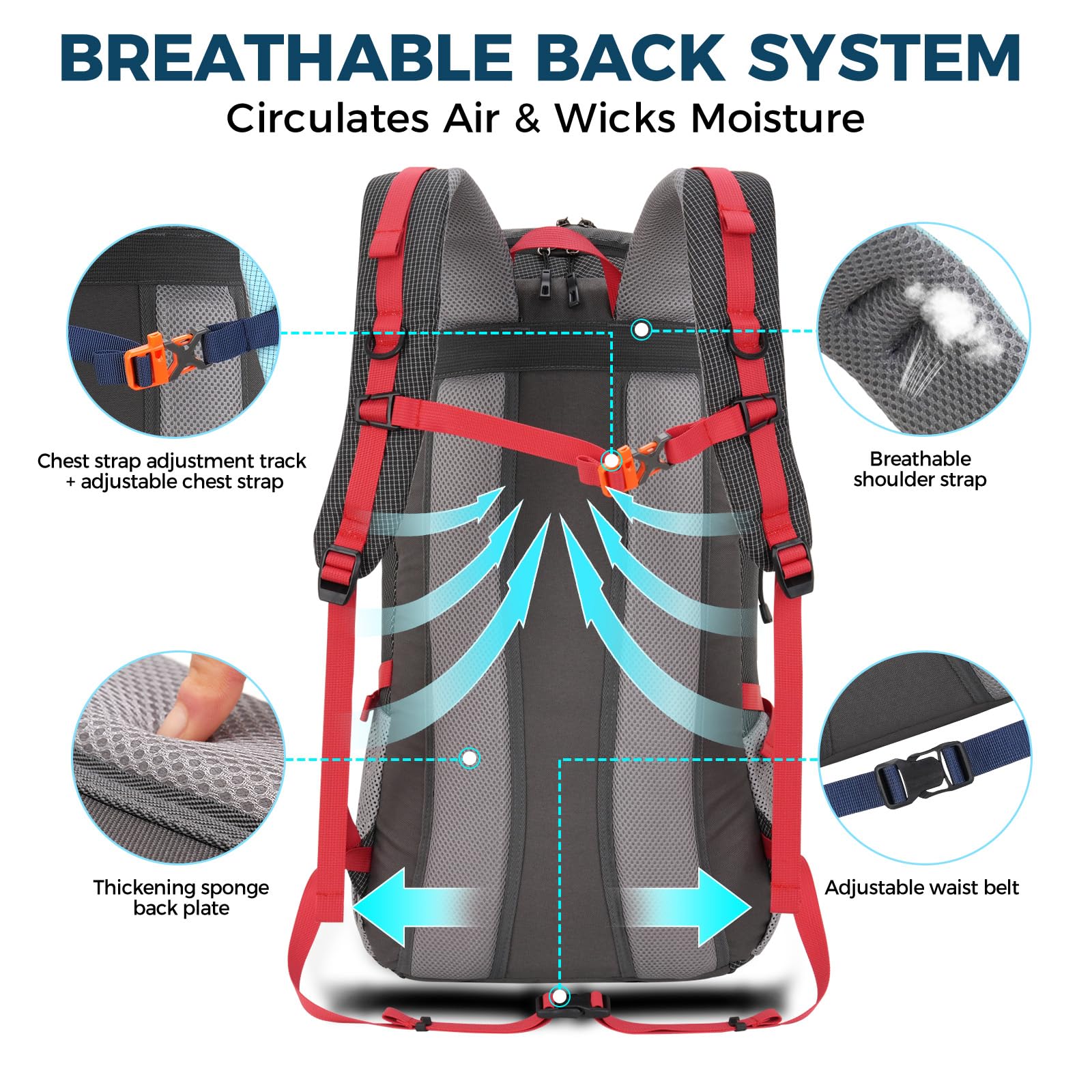 BSEASH 45L Waterproof Hiking Backpack – Lightweight Outdoor Travel Daypack with Rain Cover for Camping & Trekking (Black)
