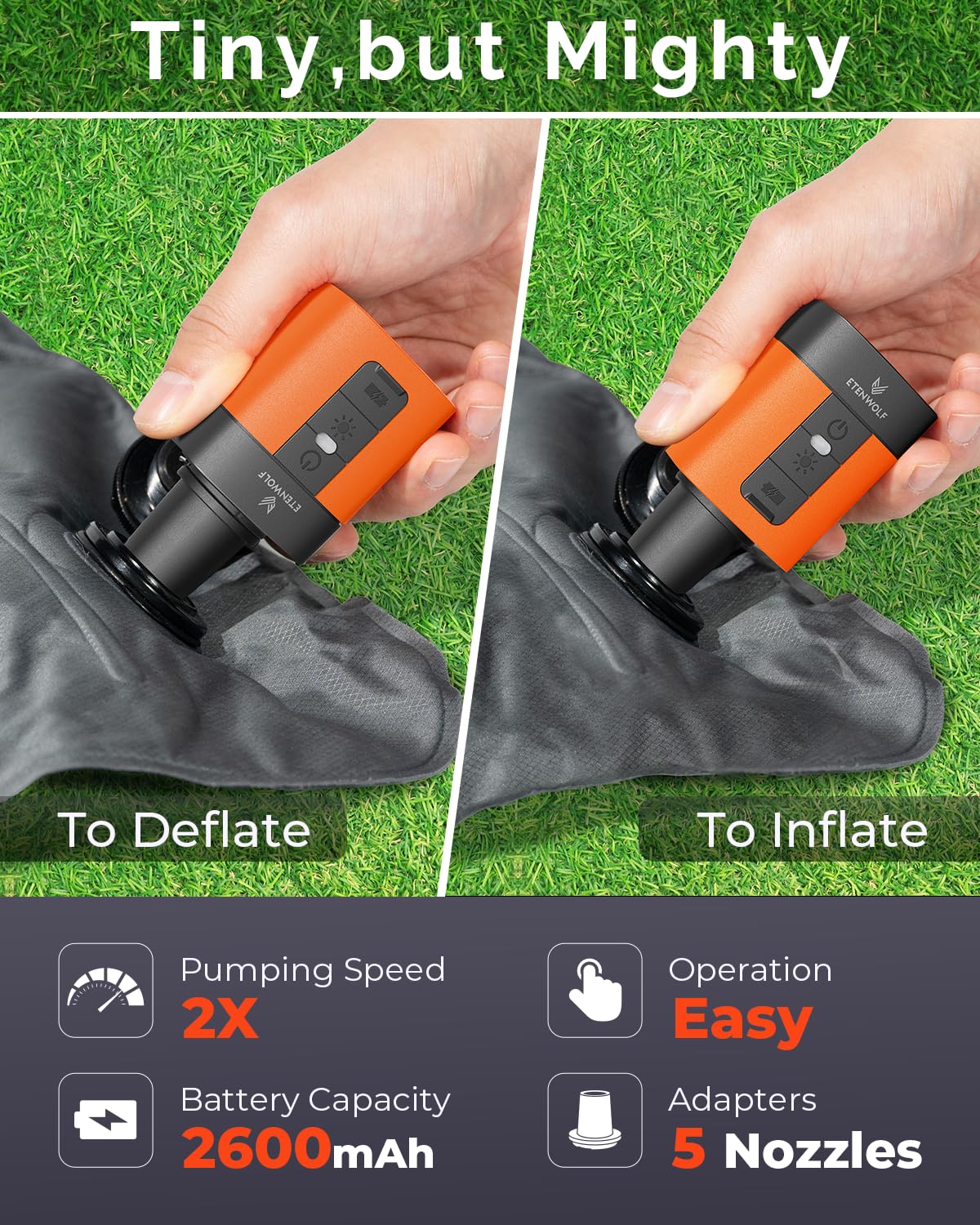 Portable Electric Air Pump with LED Camping Light – Rechargeable Mini Inflator for Air Mattresses, Pool Floats & Camping Gear