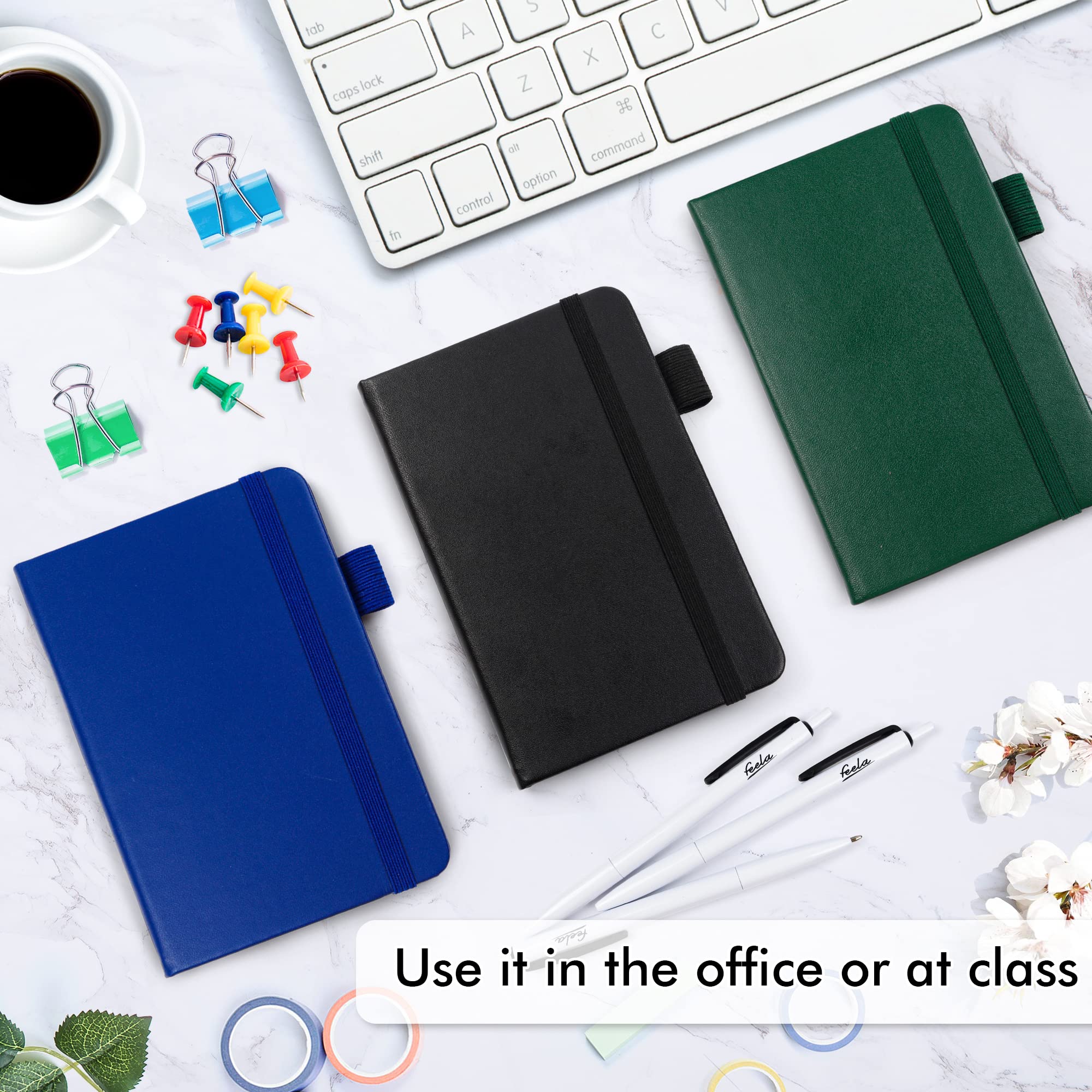 Feela A6 College Ruled Notebook Set – 15 Pocket Journals with 15 Black Retractable Pens (Black, Navy & Dark Green)