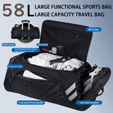Wolfilist 58L Large Gym & Travel Duffle Bag with Shoe Compartment and Wet Pocket – Waterproof Sports Bag (Black)