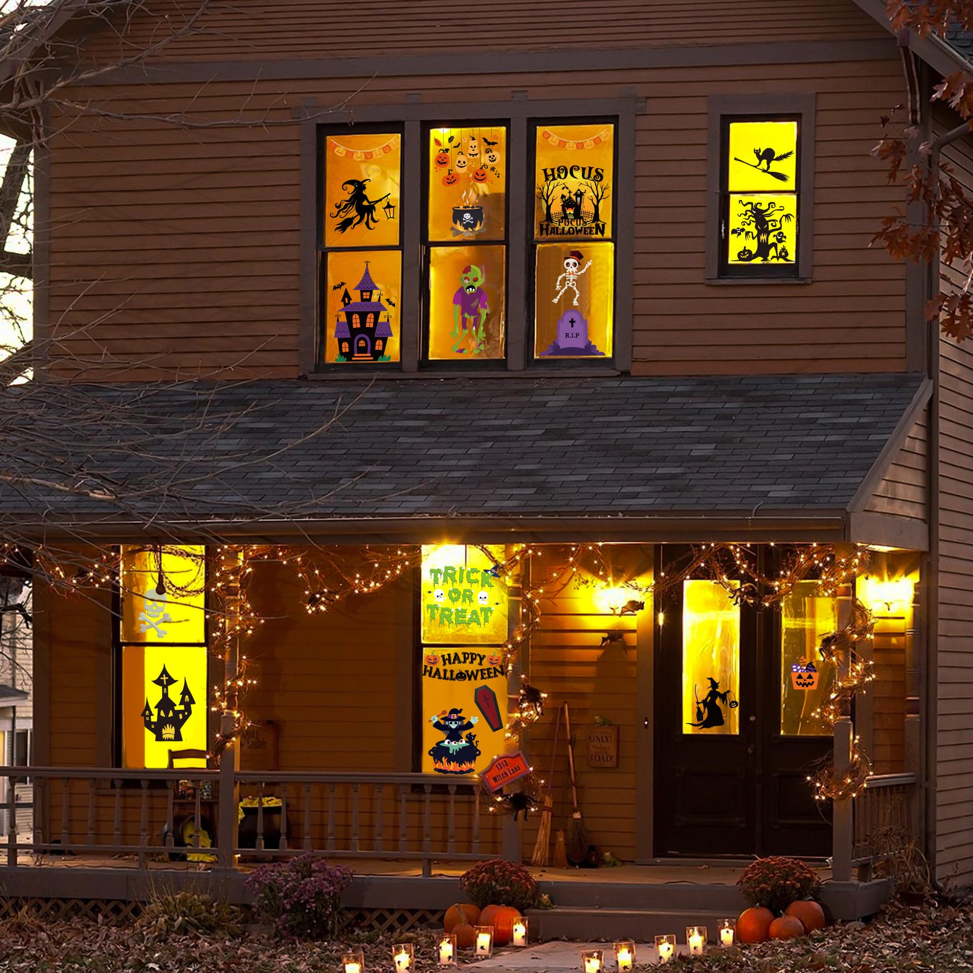 Halloween Window Clings Set – 50 Double-Sided Reusable Stickers for Indoor & Party Decorations (9 Large Sheets, Black Theme)
