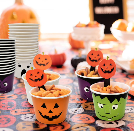 Halloween Snack Cups – 60 Pack Dessert Treat Cups with Pumpkin, Ghost, Frankenstein & Vampire Designs (10oz, Multicolor)