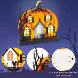 Lulu Home Light-Up Wooden Pumpkin House 🎃 Halloween Tabletop Décor with Ghosts, Cat & Witch Pot