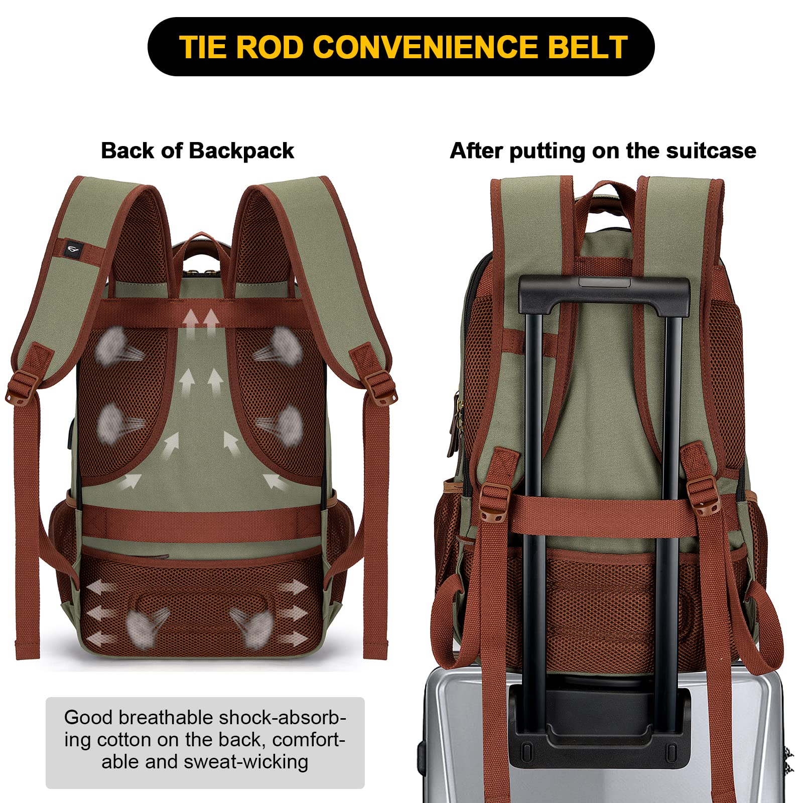 Tzowla Green Canvas Laptop Backpack with USB & Headphone Port – 15.6″ Large Capacity Travel Rucksack