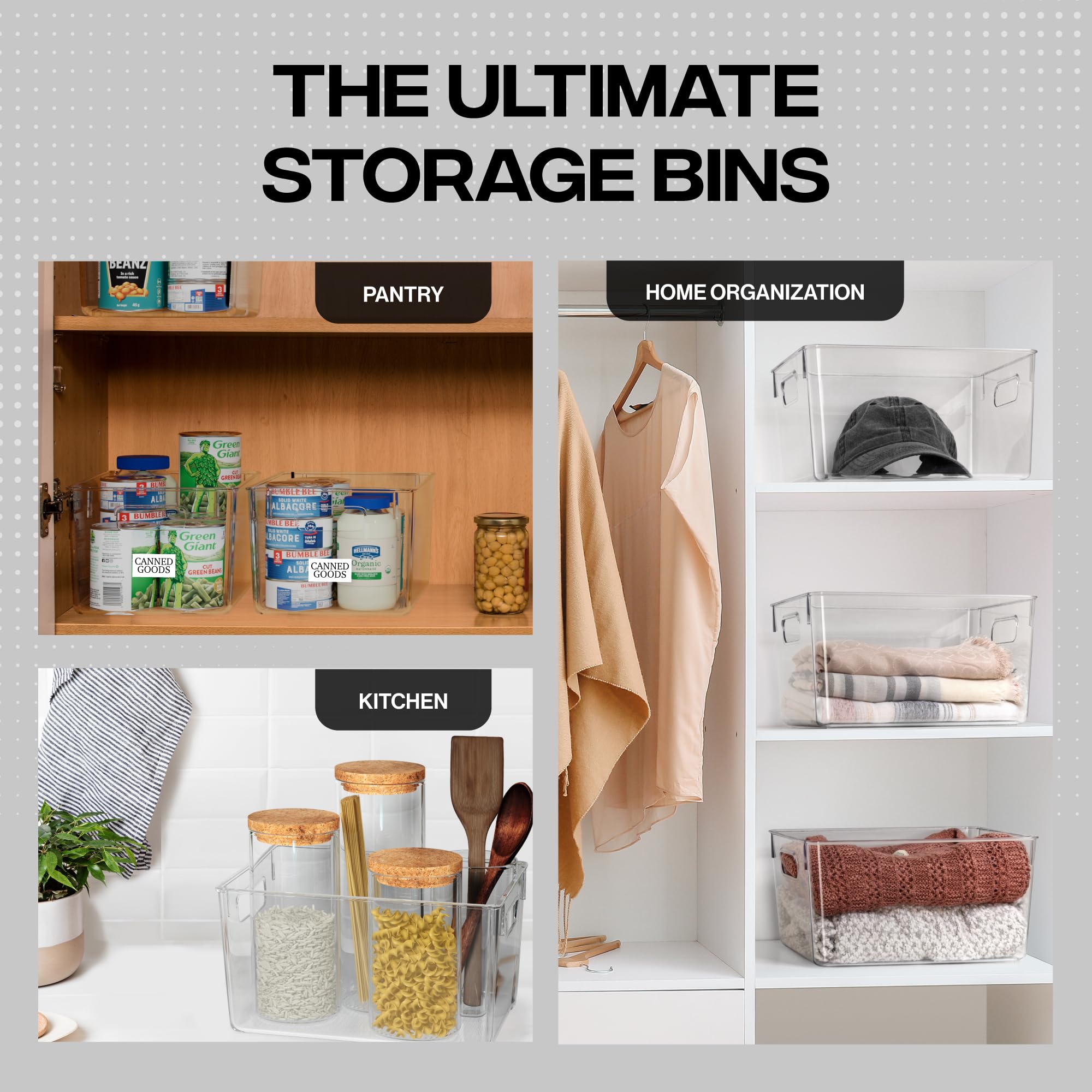 Black Stackable Storage Bin with Handles – Pantry, Closet & Home Organizer