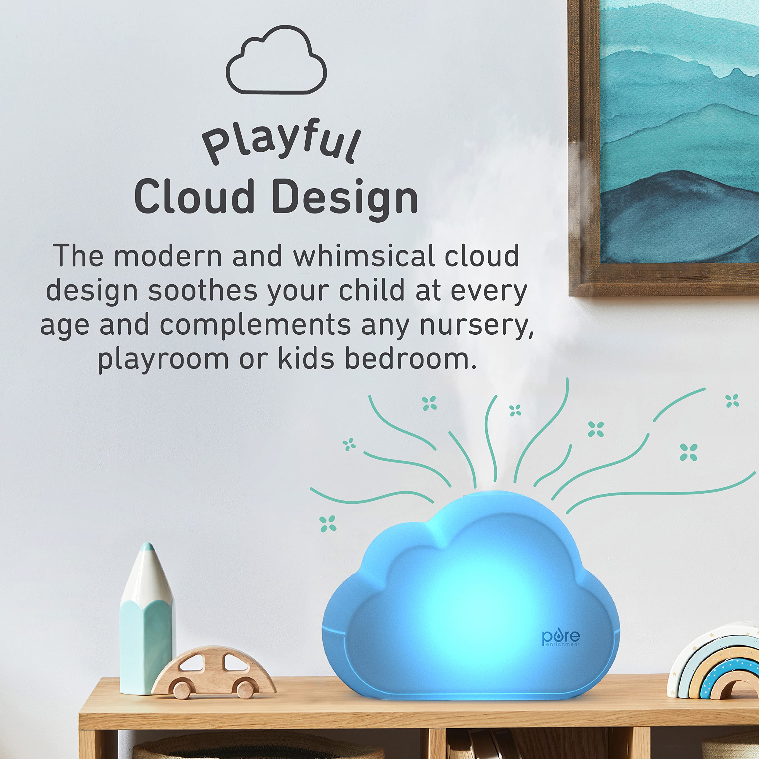 PureBaby Cloud Cool Mist Humidifier with Night Light – 1.8L Ultrasonic Nursery Humidifier for Baby Room (24-Hour Moisture)
