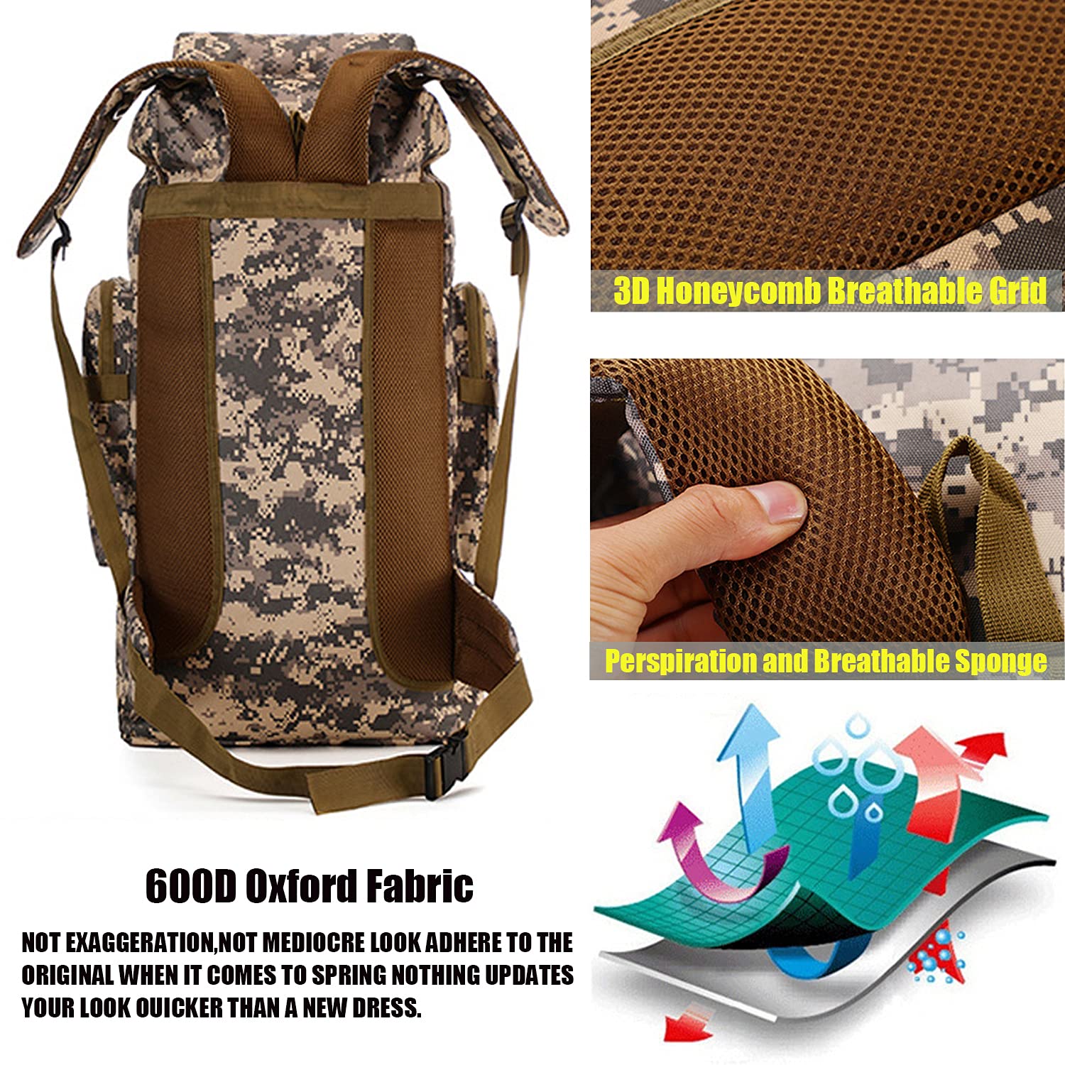 70L Tactical Hiking Backpack for Men – Waterproof Lightweight Military Rucksack with MOLLE for Camping & Outdoor Travel – Black