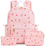 Pink Bow Corduroy Backpack Set with Lunch Bag