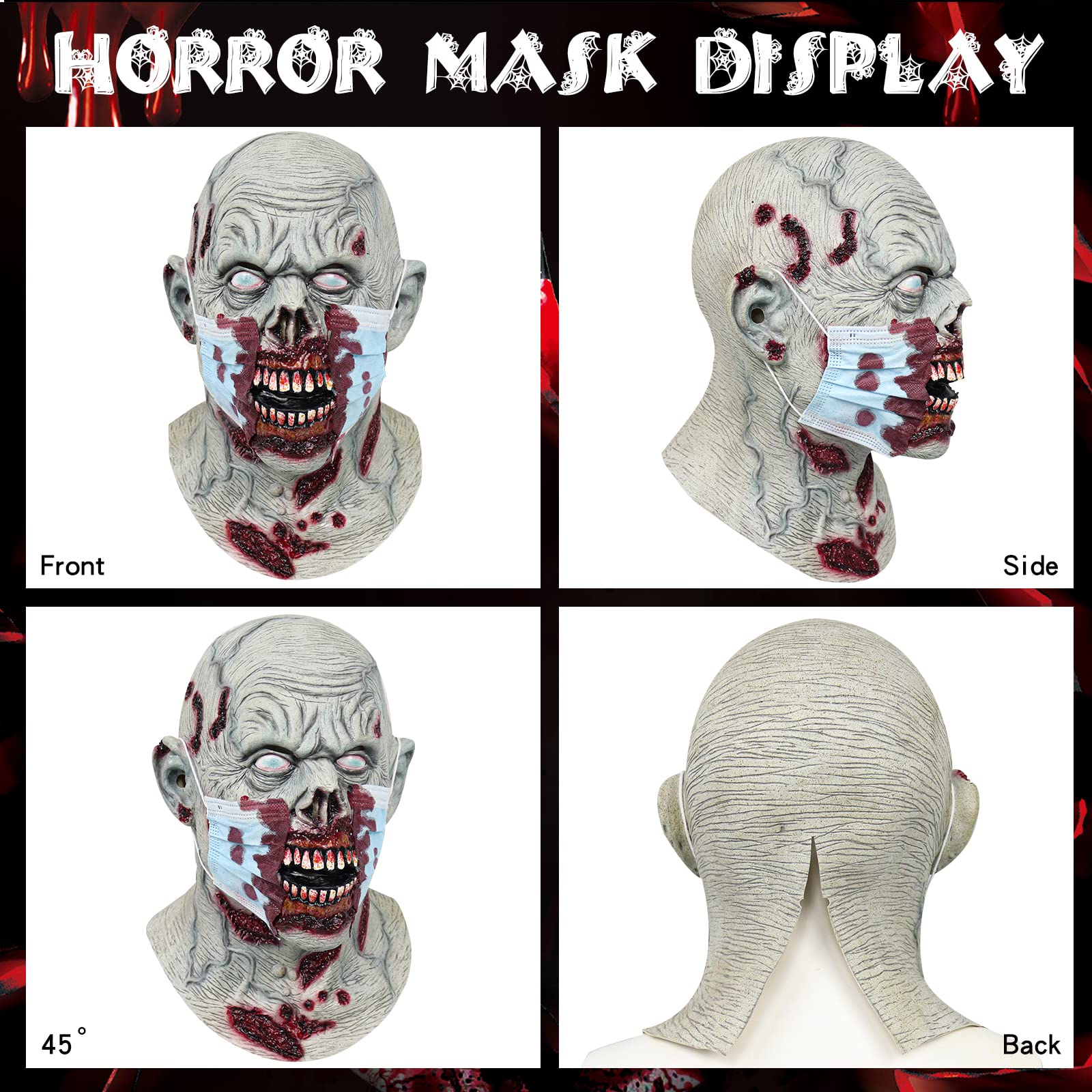 Realistic Horror Zombie Mask – Scary Latex Halloween Face with Bloody Cracks & Veins 🧟‍♂️🩸
