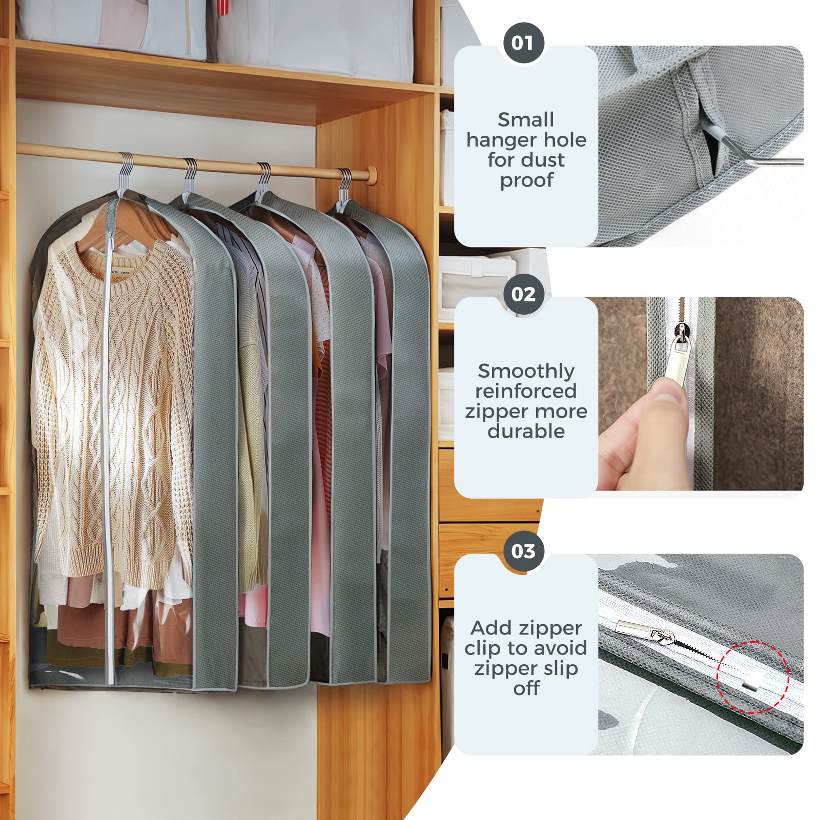 40” Hanging Garment Bags for Closet Storage (6-Pack) – Clear Suit Covers with Gussets for Coats, Dresses & Jackets