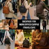 Women’s Genuine Leather Travel Backpack with Anti-Theft Pocket – 12.9-Inch Laptop, Coffee Brown
