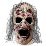 Grey Realistic Zombie Mask – Latex Horror Mask with Purple Hair & Open-Mouth Design 🧟‍♂️💀
