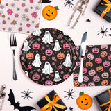 Pink & Black Halloween Party Plates Set – 60 Pcs Disposable Plates & Napkins with Pumpkin & Ghost Designs for Birthday & Baby Shower