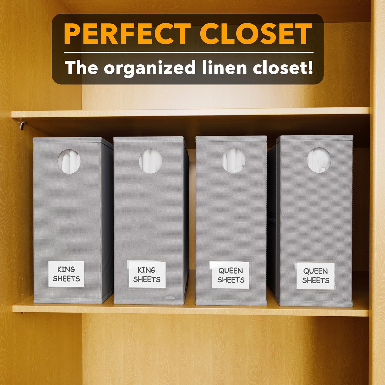 Bed Sheet Organizer Set (4-Pack) – Foldable Linen Storage with Window & Labels for Queen and King Bedding