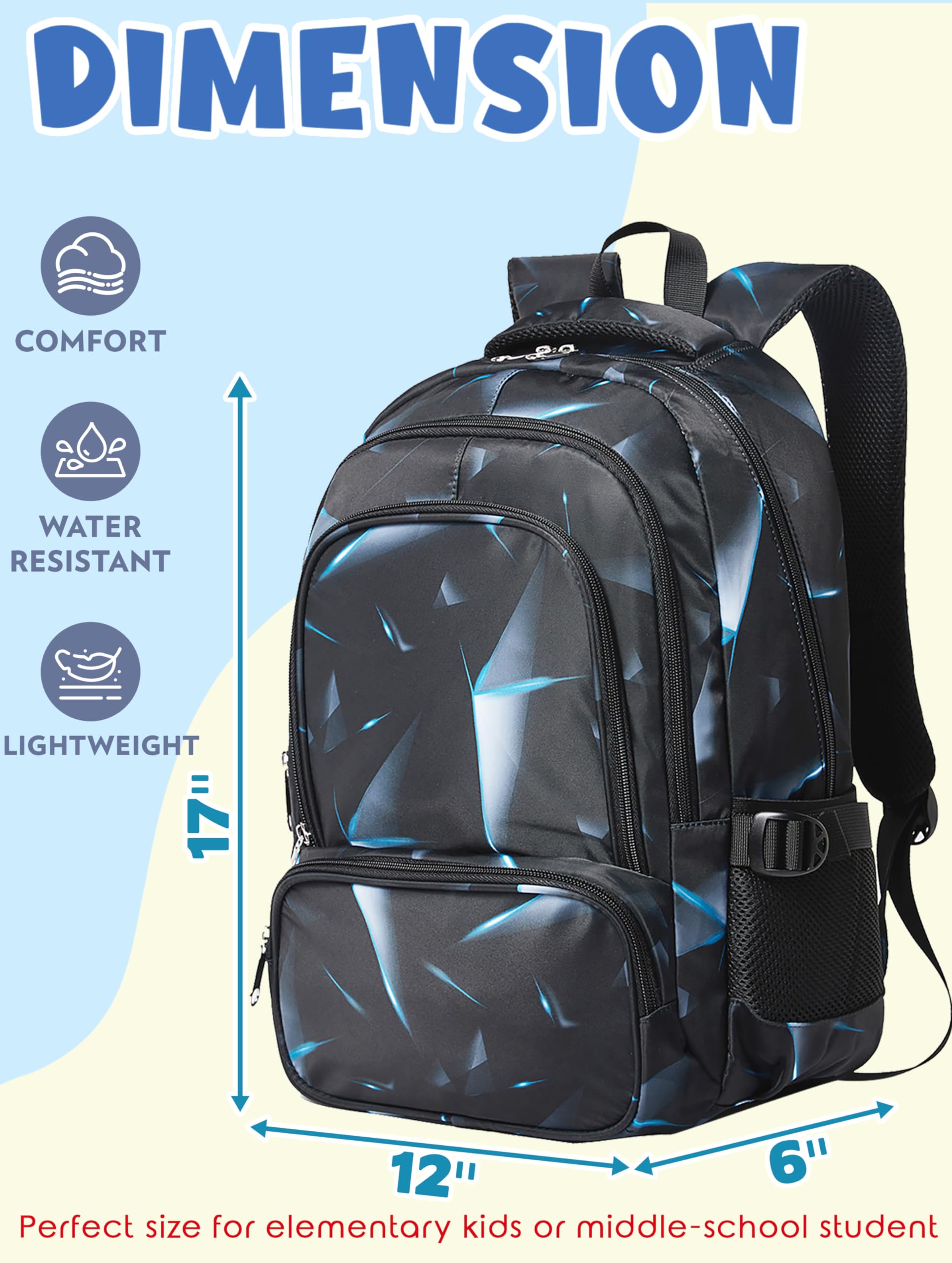 Bluefairy Kids Elementary School Backpack for Boys, Lightweight Bookbag with Padded Straps and Laptop Pocket