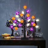 Lighted Halloween Tree – 24 LED Pumpkin, Bat & Ghost Lights with Adjustable Branches, USB or Battery Powered Tabletop Decoration (Timer Function Included)