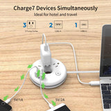 Compact Travel Power Strip with 3 Outlets & 3 USB Ports – Desktop Charging Station with 3ft Cord (White)