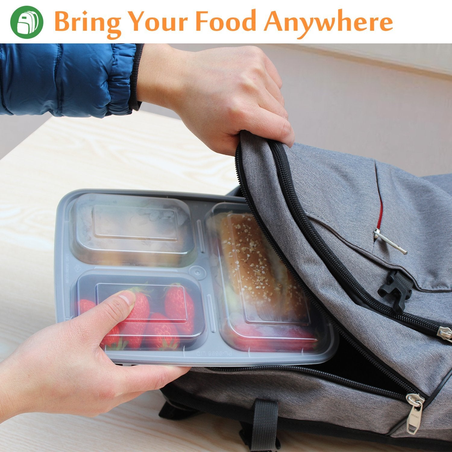 Enther 3-Compartment Meal Prep Containers with Portion Cups – 20 Pack BPA-Free Bento Boxes
