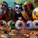 Halloween Eyeball Plates Set – 96 Pcs Disposable Dinner & Dessert Plates with Scary Eyes Design for Spooky Parties
