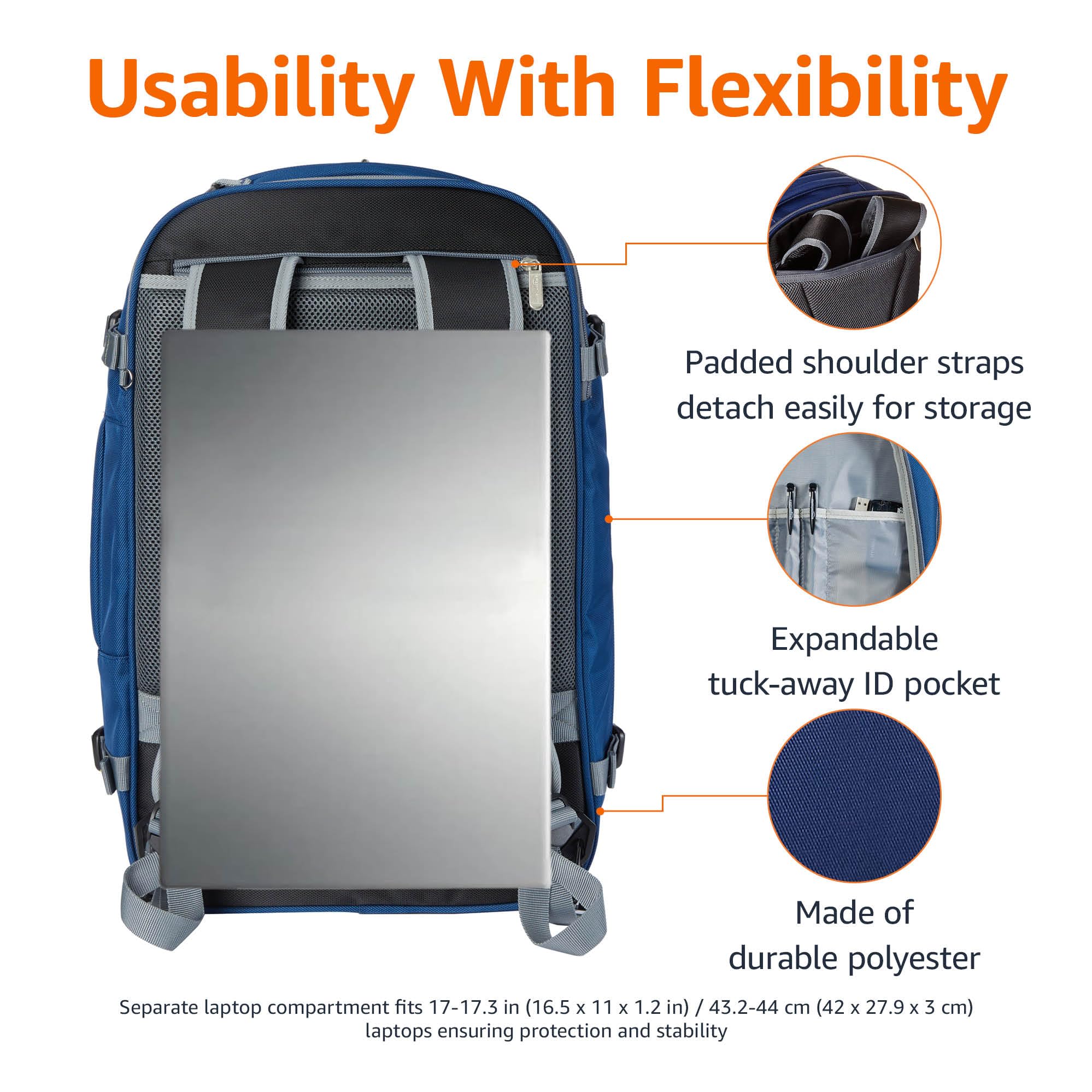 Amazon Basics 40L Expandable Travel Backpack – Carry On Laptop Backpack with Dual Carry Design