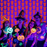 Halloween Glow in the Dark Bat Foil Fringe Curtains – 2 Pack Fluorescent Orange Tinsel Backdrop for Neon Party & Photo Booth (3.3x6.6ft)