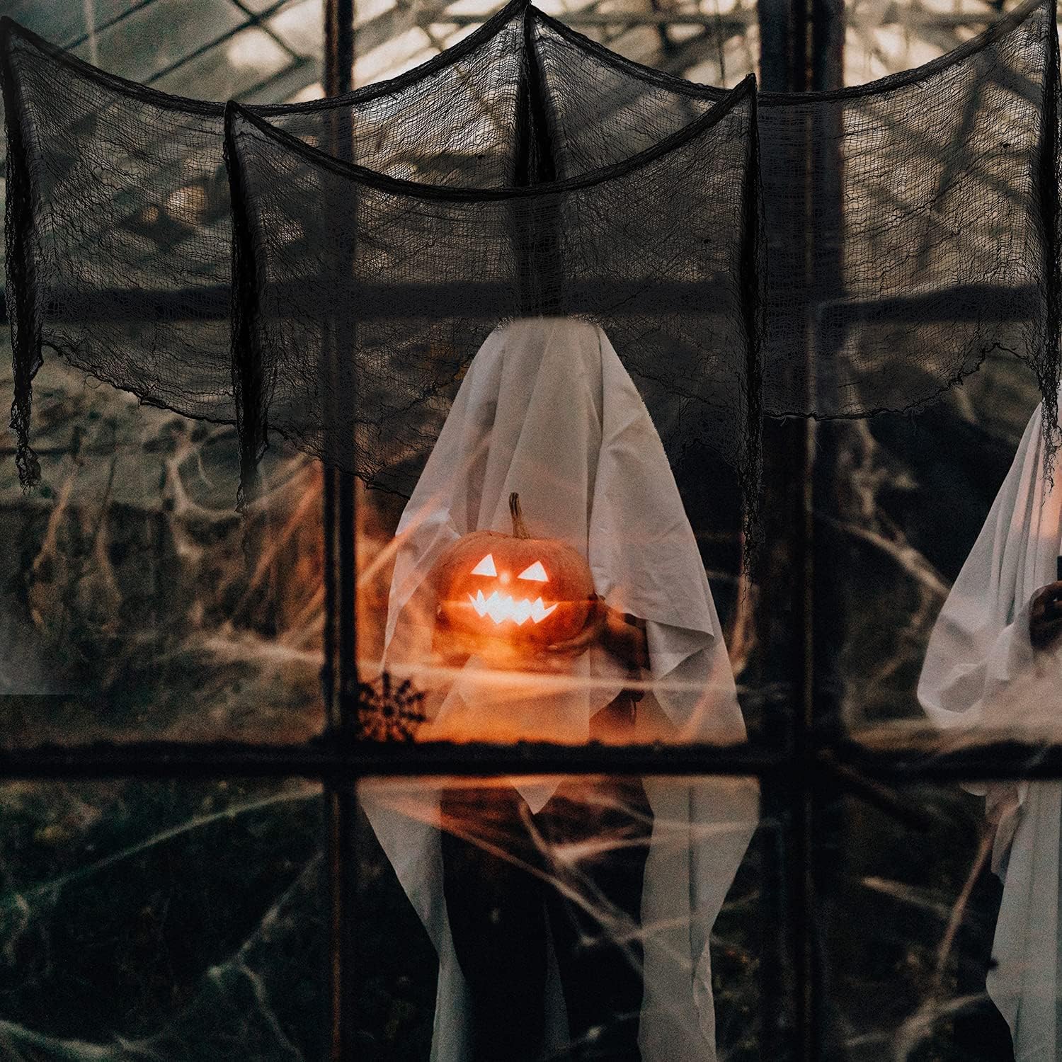 5PCS Black Halloween Creepy Cloth Set – Stretchy Gauze Fabric for Indoor & Outdoor Spooky Decorations (30" x 72")