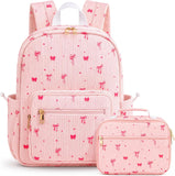 Pink Bow Corduroy Backpack Set with Lunch Bag