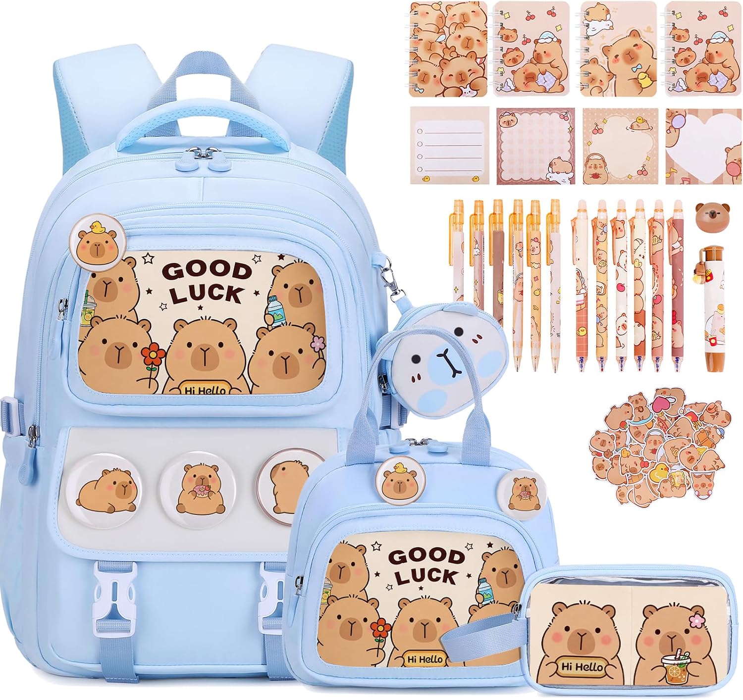 Brown Capybara 30-Piece Backpack and School Set