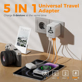 TESSAN 5-in-1 Universal Travel Adapter with Dual USB-C & 4 USB Ports, Worldwide International Plug Charger 2500W for Europe UK USA Australia – Grey 20W