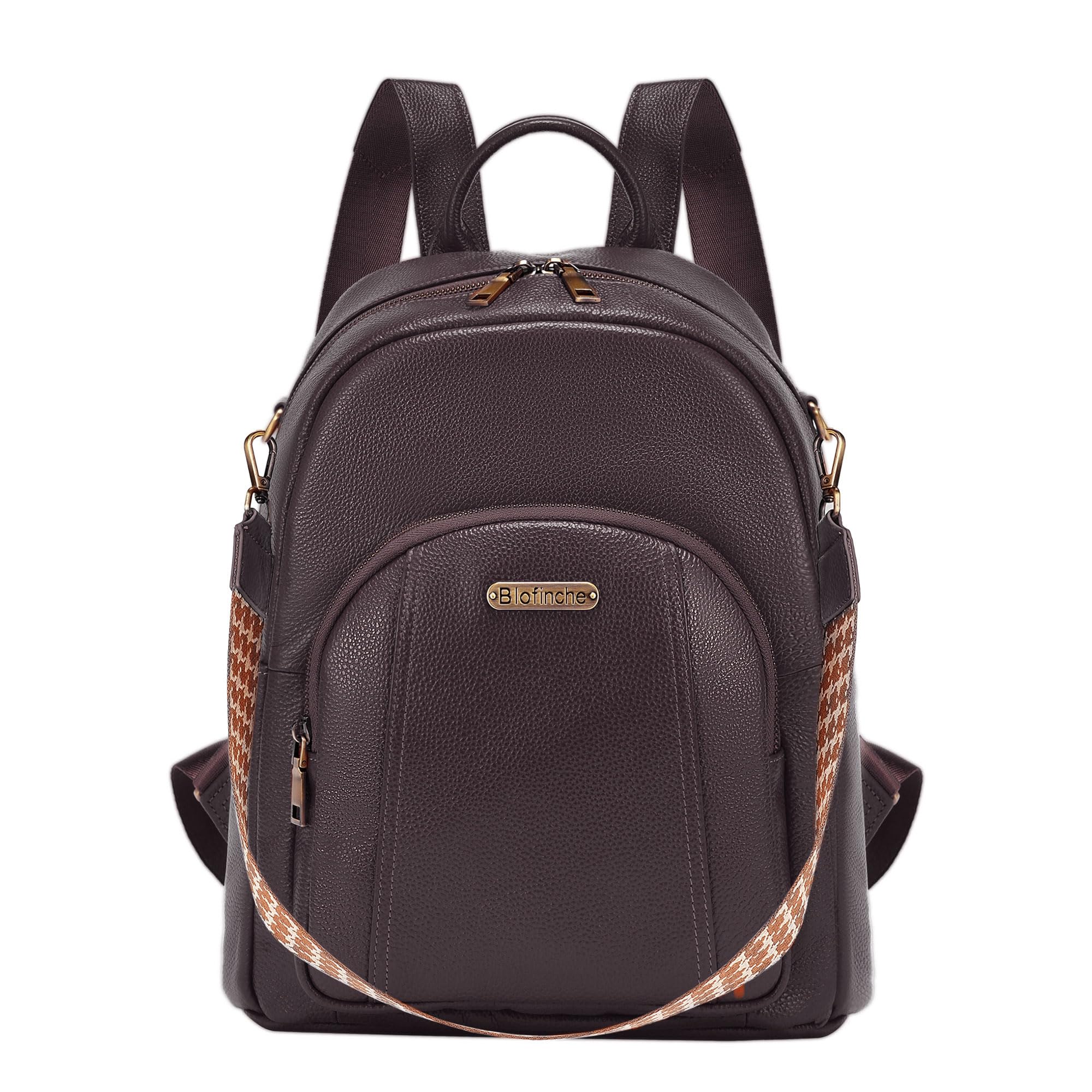 Women’s Genuine Leather Travel Backpack with Anti-Theft Pocket – 12.9-Inch Laptop, Coffee Brown