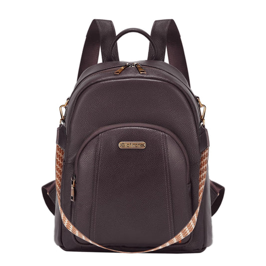 Women’s Genuine Leather Travel Backpack with Anti-Theft Pocket – 12.9-Inch Laptop, Coffee Brown