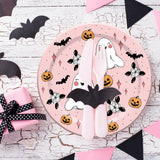 Pink Halloween Paper Plates – 40 Pcs 9" Disposable Plates with Ghost, Bat & Pumpkin Designs for Parties & Everyday Use