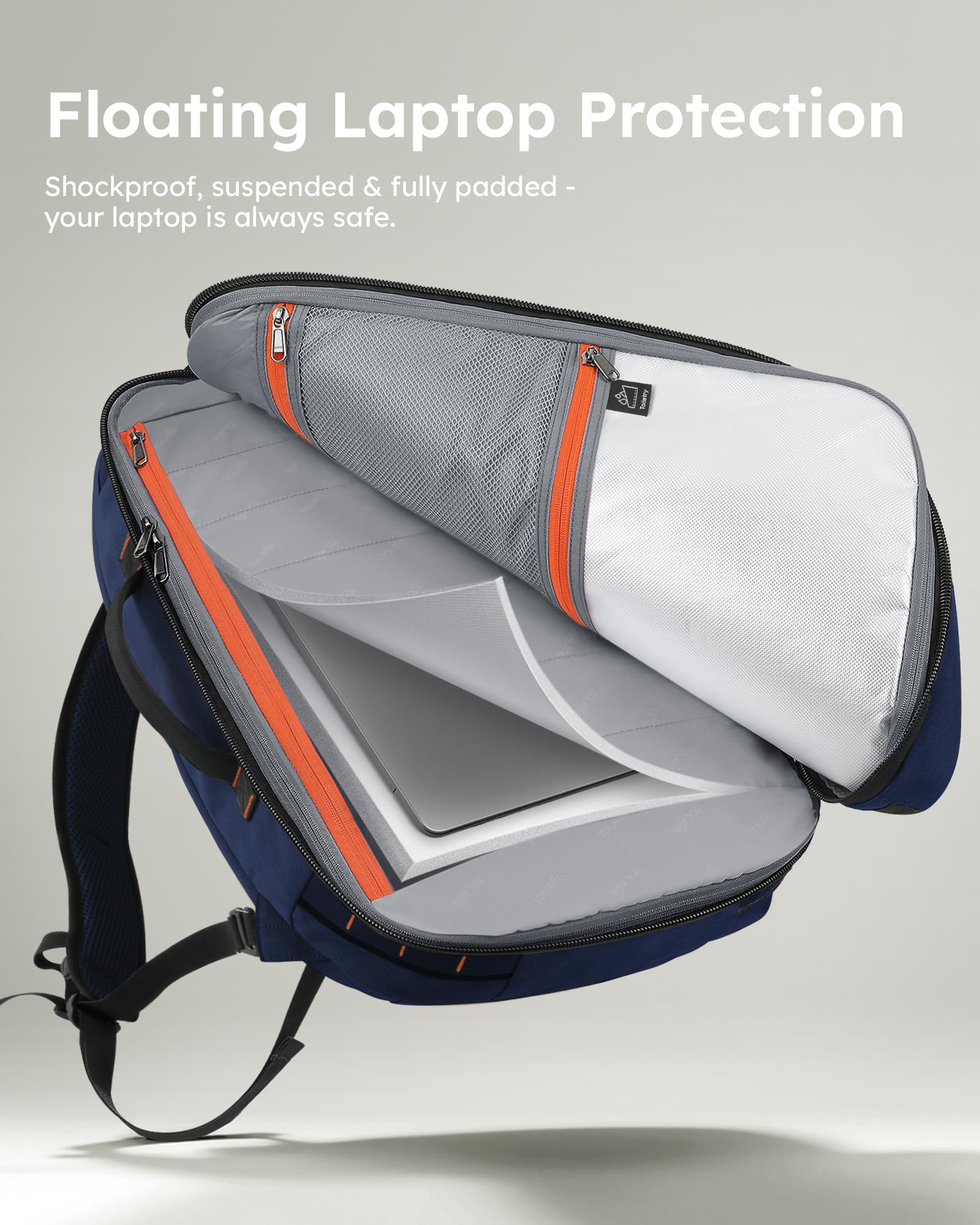 Tolaccea Expandable Carry-On Travel Backpack 40L–50L with TSA-Friendly Design and Laptop Compartment