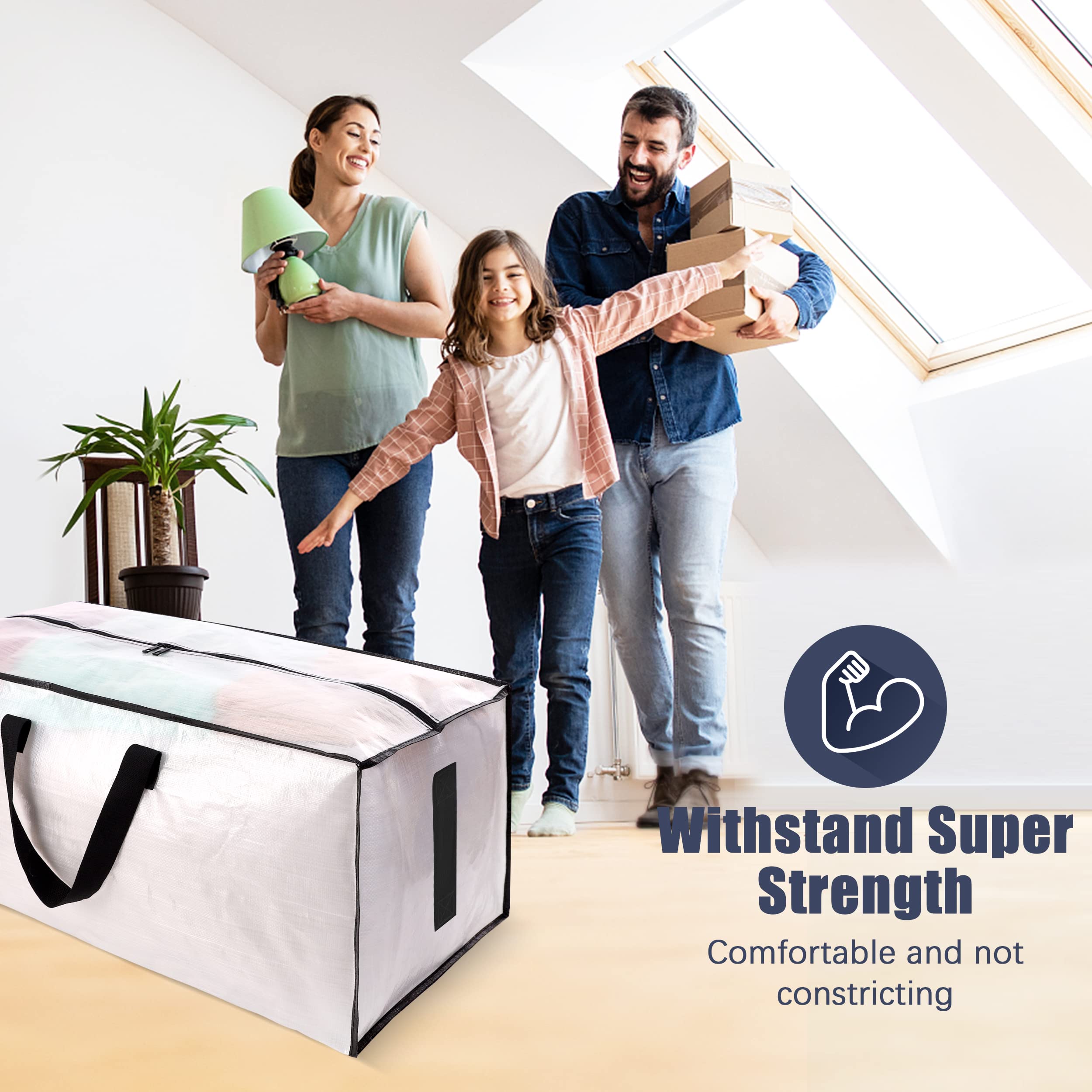HOMESURE Extra Large Moving Bags (8-Pack) – Heavy-Duty Water-Resistant Storage Totes with Zippers & Handles (Semi-Transparent)