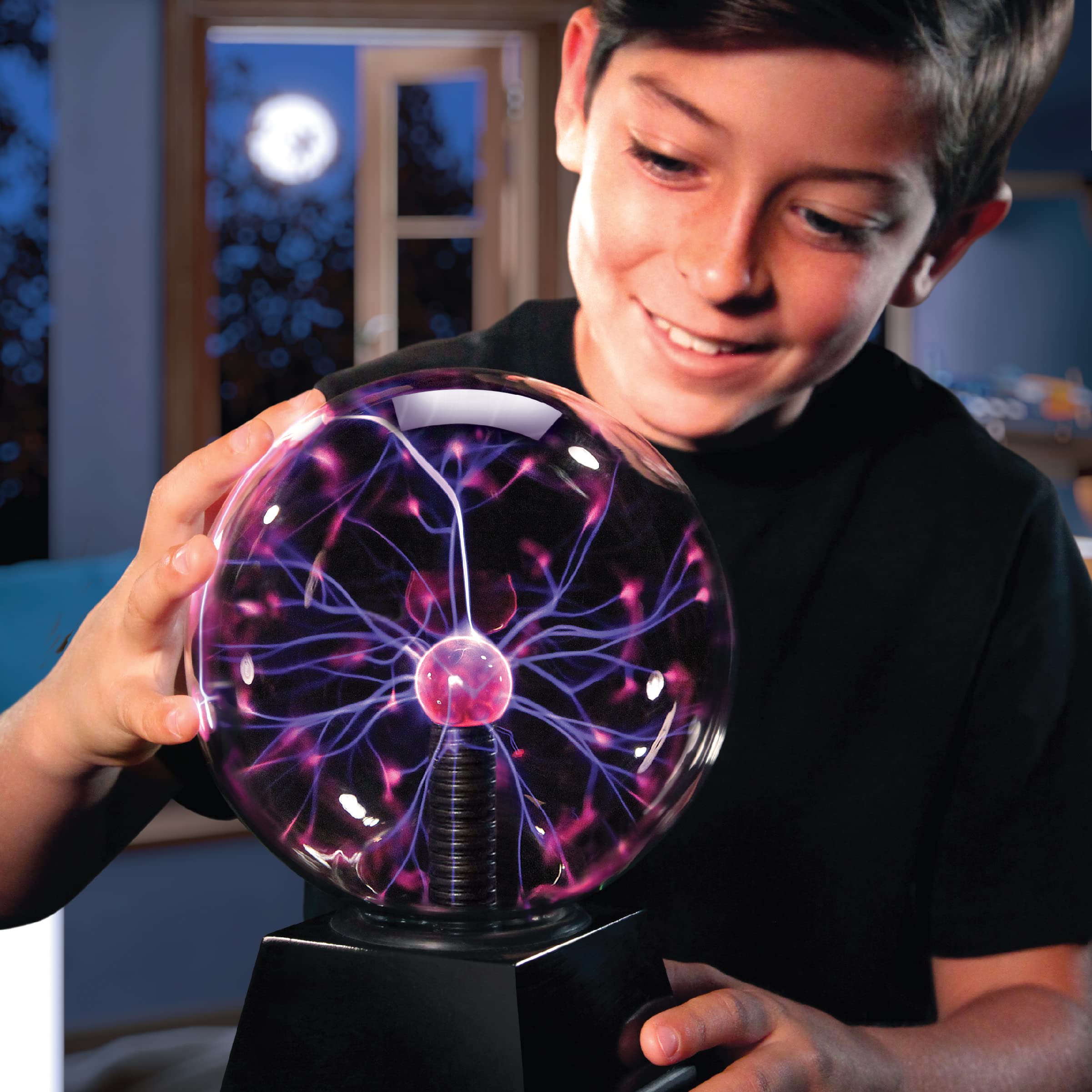 Discovery Plasma Globe Interactive Lightning Lamp – Touch & Sound Reactive Electric Plasma Ball STEM Desk Decor Black