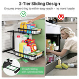 Heavy-Duty 2-Tier Under Sink Organizer with Adjustable Height – Sliding Cabinet Storage Rack (Black)