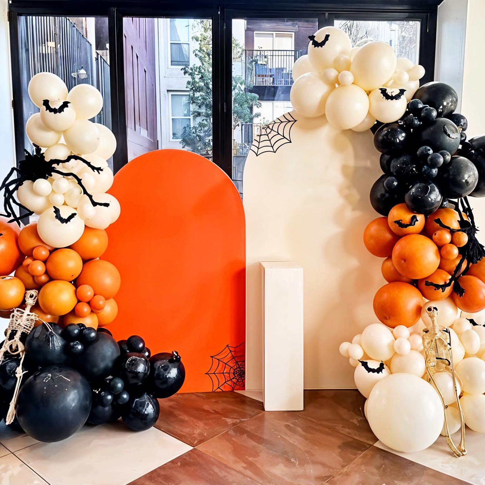 Halloween Balloon Arch Kit – Black, Green & Purple Garland with Ghost & Witch Foil Balloons + 3D Bat Stickers