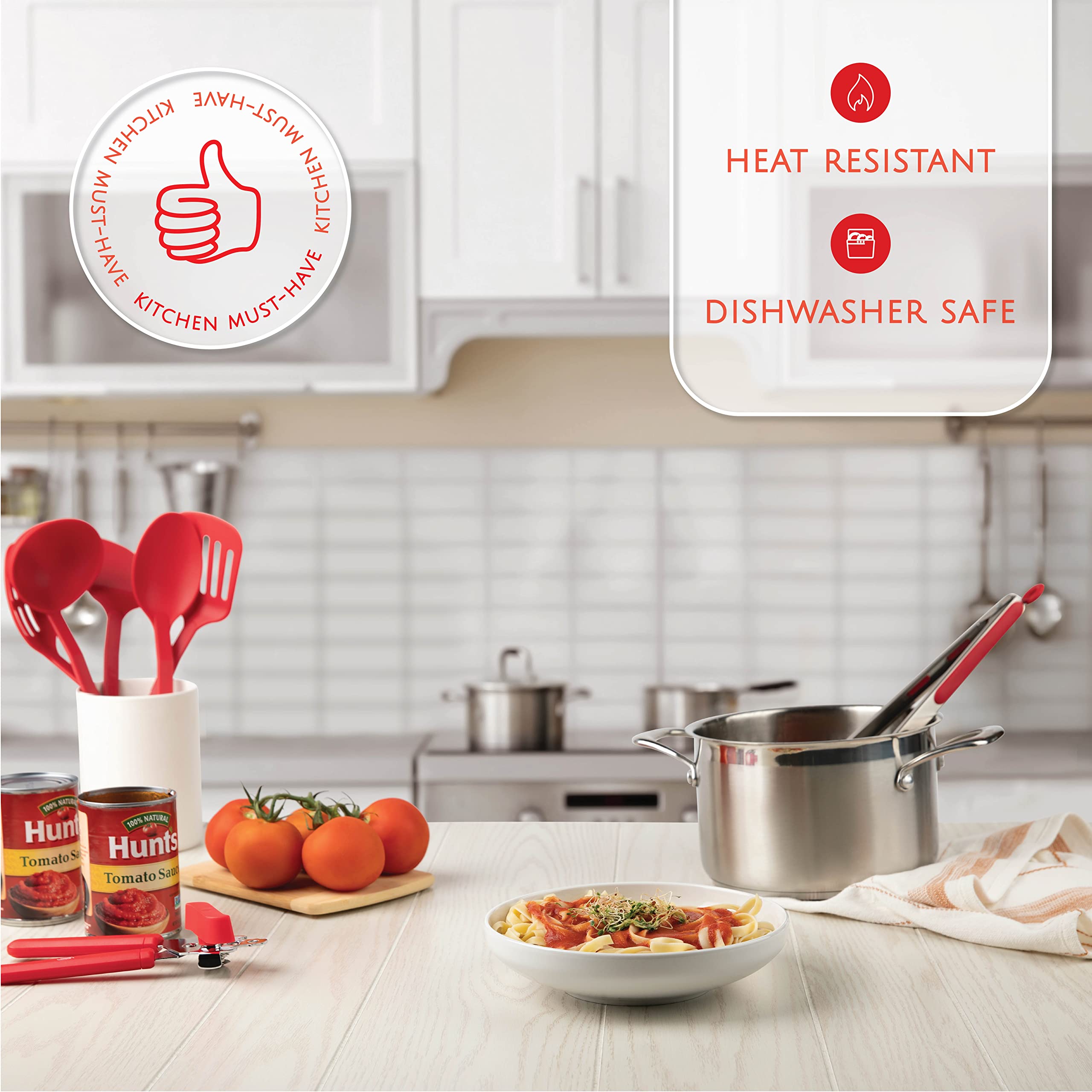 24-Piece Nylon & Stainless Steel Kitchen Utensil Set – Heat Resistant, Non-Stick Safe (Red)