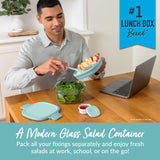 Bentgo Glass Salad Bowl – Airtight Stackable Lunch Container with Toppings Tray & Sauce Cup
