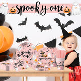 Halloween “Spooky One” 1st Birthday Party Tableware Set – Plates, Cups, Napkins, Cutlery (144 PCS)