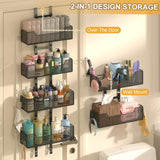 Hongtamoya Over-the-Door Metal Storage Organizer – 6 Adjustable Mesh Baskets & Hooks for Closet, Pantry & Bathroom (Black)