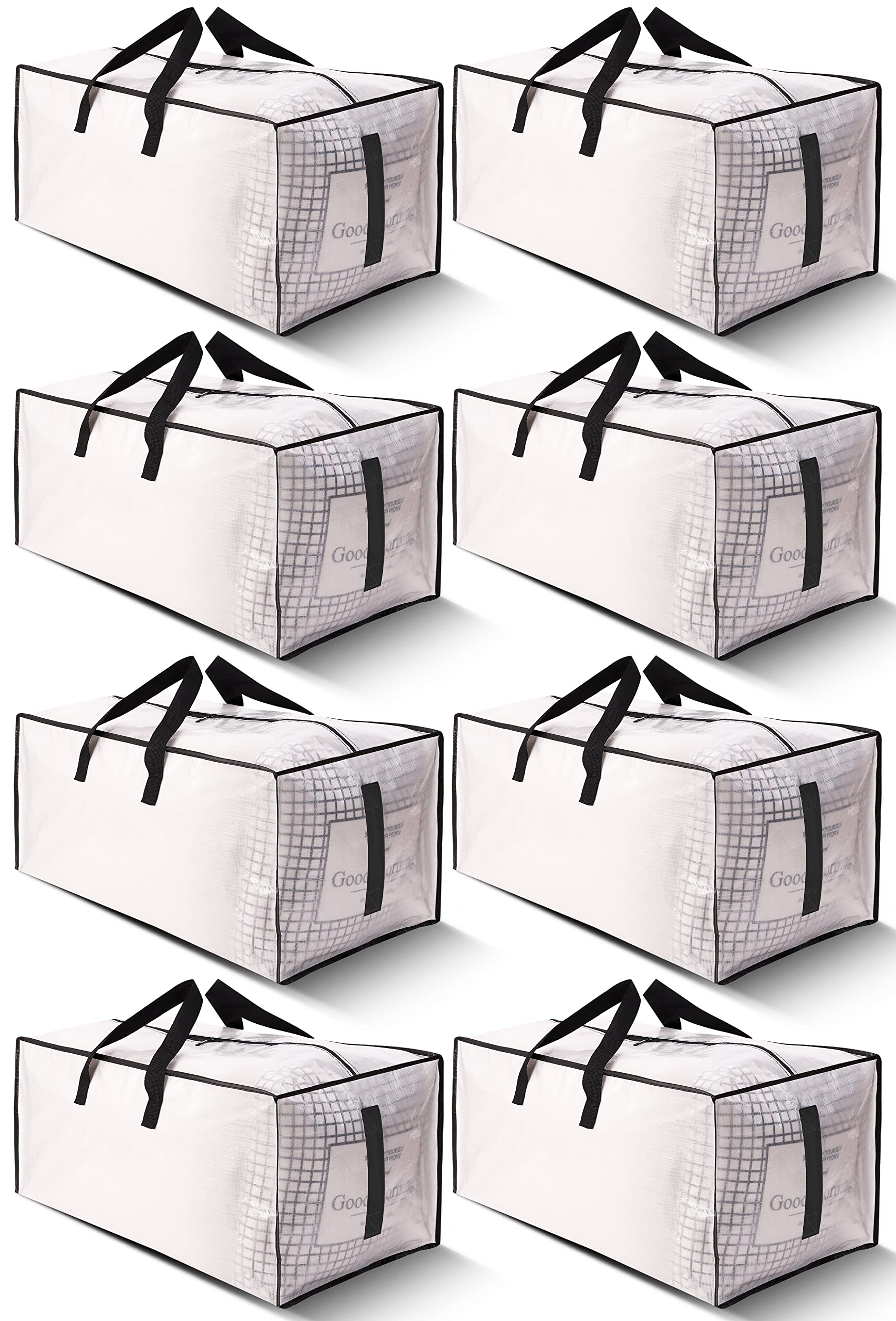 HOMESURE Extra Large Moving Bags (8-Pack) – Heavy-Duty Water-Resistant Storage Totes with Zippers & Handles (Semi-Transparent)