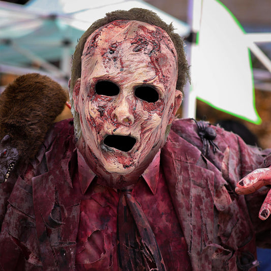 Bloody Zombie Mask – Realistic Red Latex Horror Mask with Scars & Brown Hair 🧟‍♂️🔥