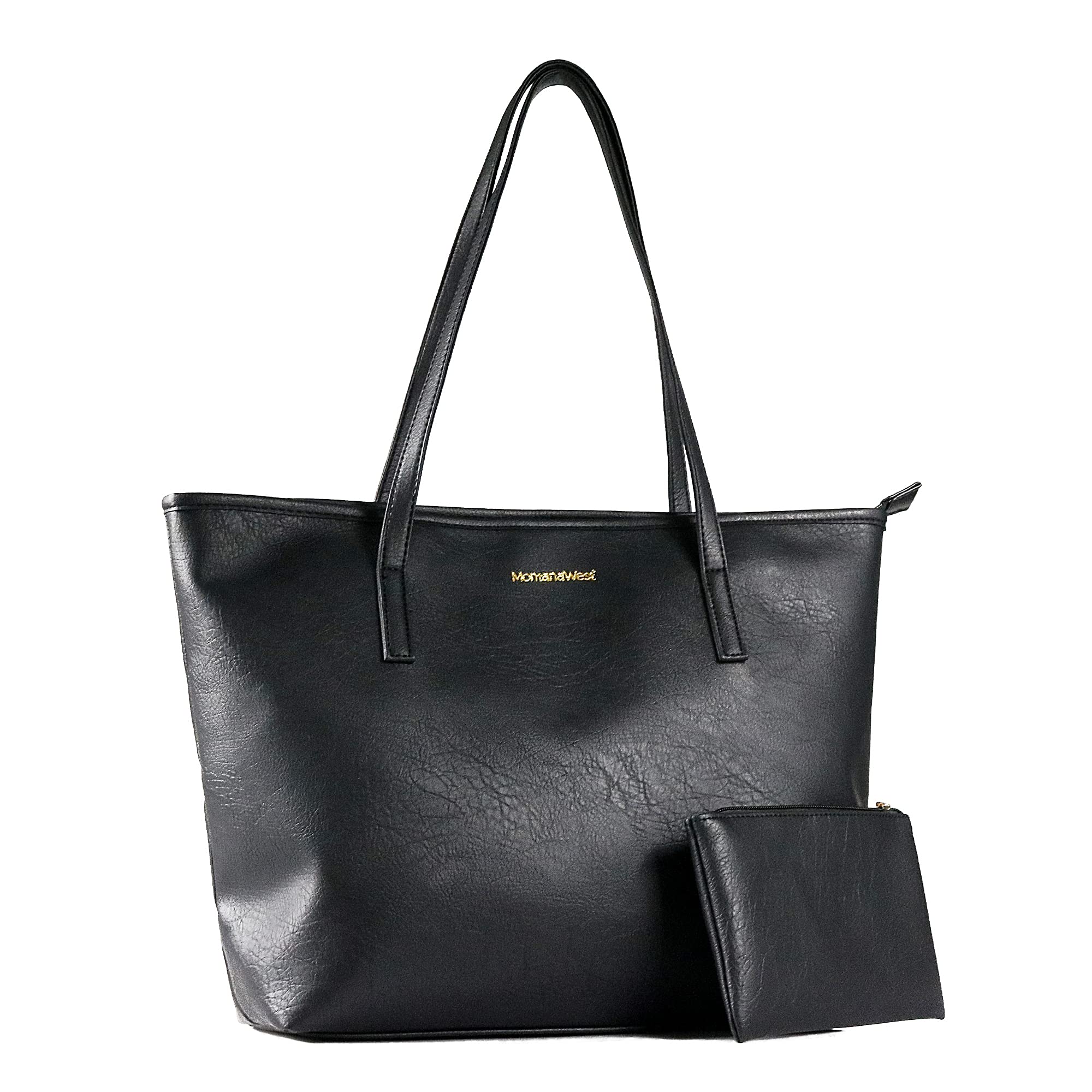 Montana West Large Tote Bag for Women – Vegan Leather Top Handle Shoulder Satchel with Zipper & Pouch (Black)
