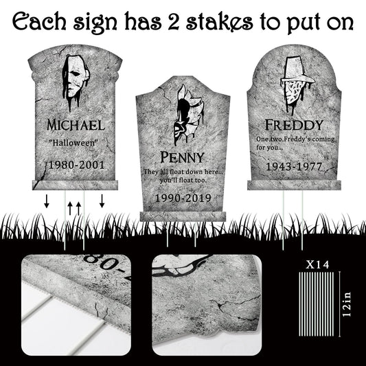 Halloween Tombstones Yard Decorations Set – 6 Stone Grey Plastic Gravestones with Stakes for Outdoor Graveyard Display