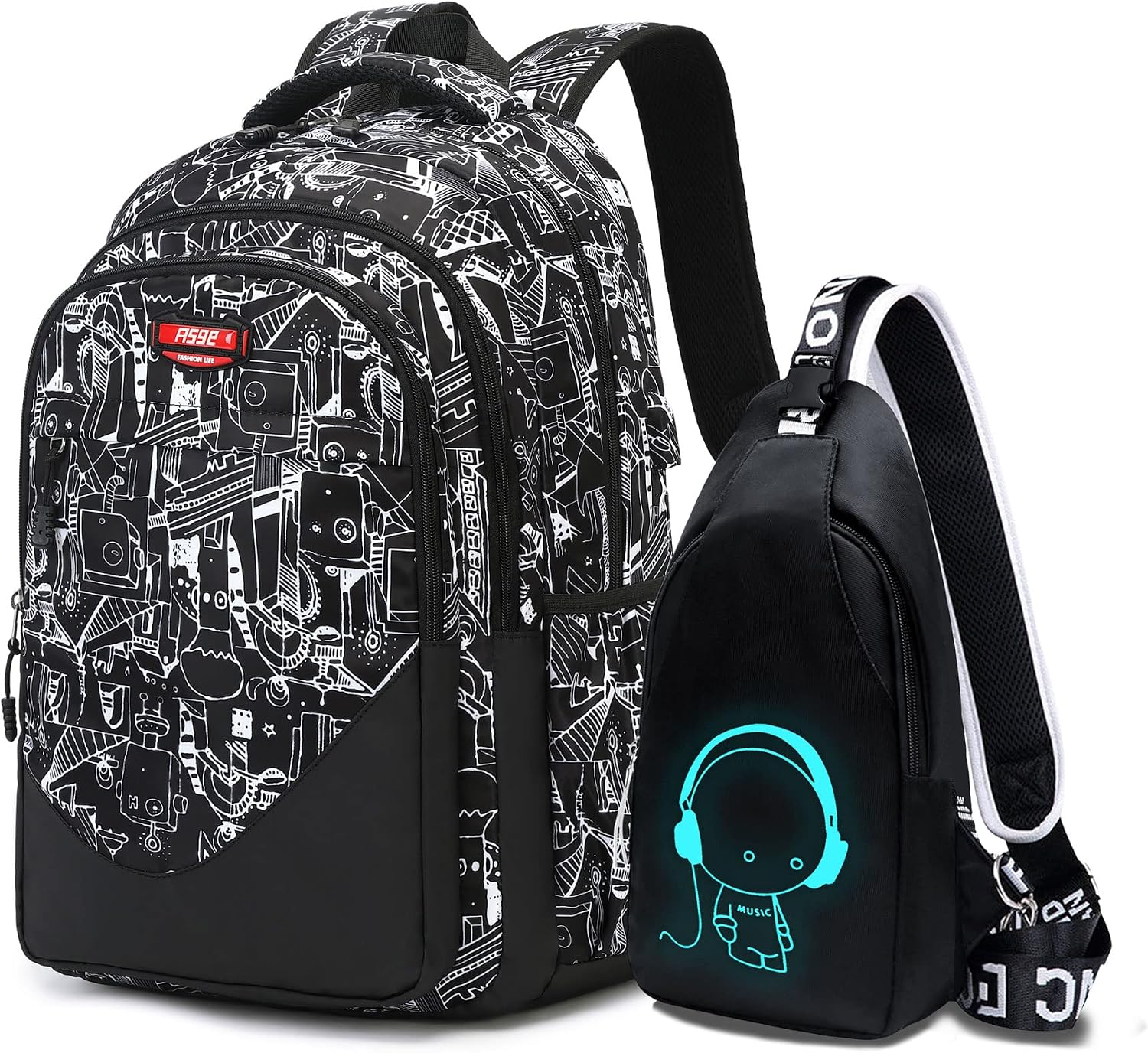 3-Piece Reflective School Backpack Set with Laptop Pocket